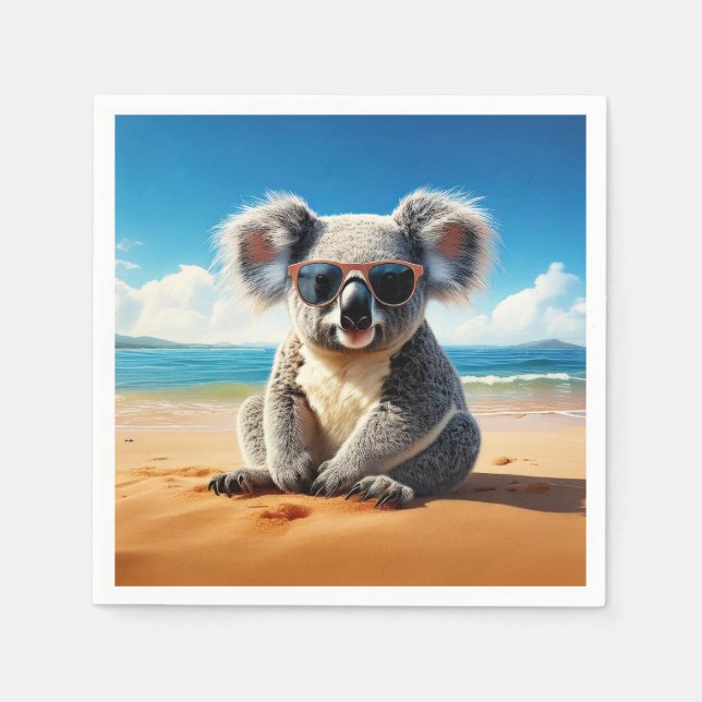 Serviette En Papier Koala sur une plage de sable  (Devant)