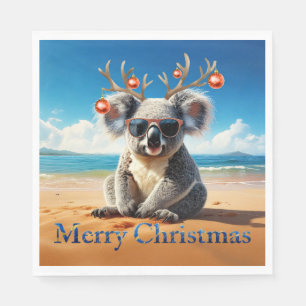 Serviette En Papier Koala sur une plage de sable Joyeux Noël