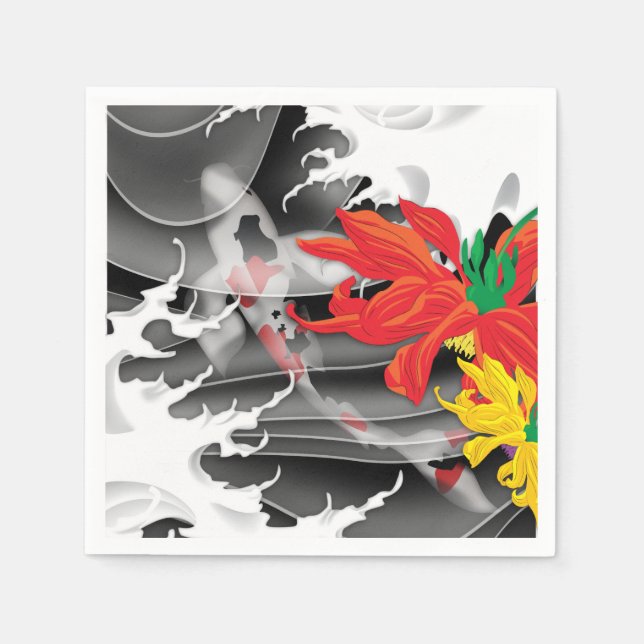 Serviette En Papier Koi japonais traditionnel sous l'eau (Devant)