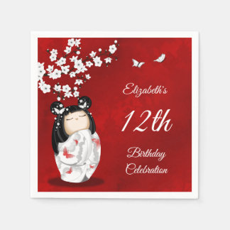 Serviette En Papier Kokeshi Doll Cherry Blossom | Girl´s Birthday Napk