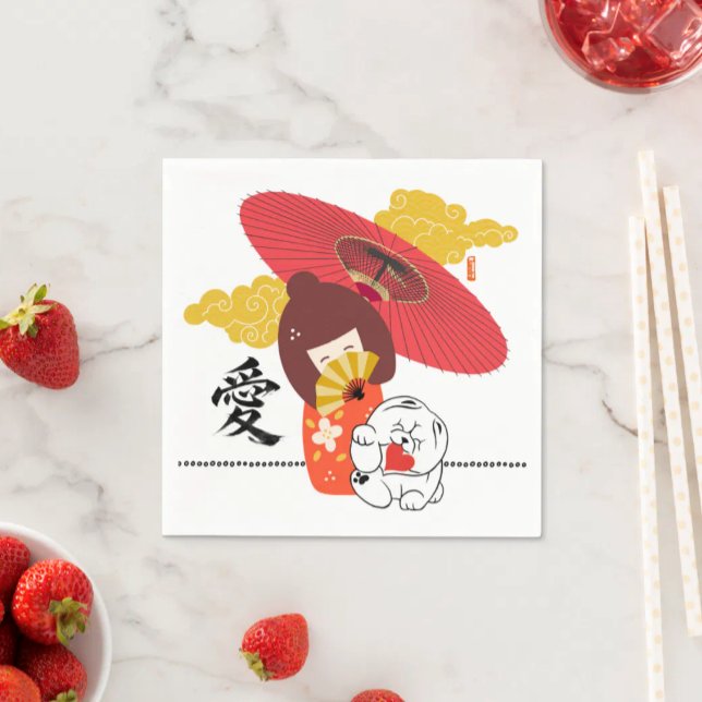 Serviette En Papier KOKESHI LOVE  Chow dog heart  (Créateur téléchargé)