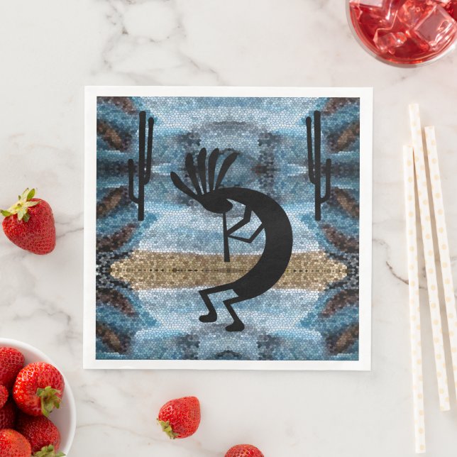 Serviette En Papier Kokopelli Desert Mosaic Blue (En situation)
