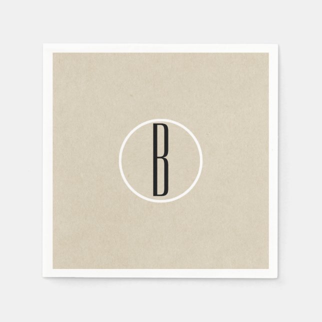 Serviette En Papier Kraft Brun Chic Monogramme Lettre Initiale Rustiqu (Devant)