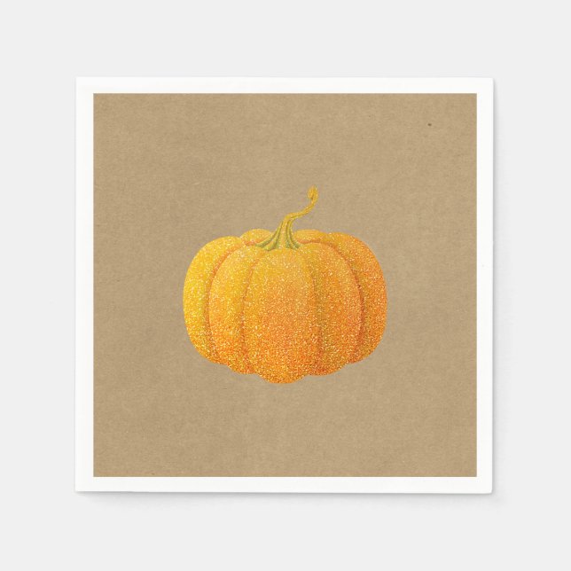 Serviette En Papier Kraft Citrouille d'Automne Pailletée Orange d'auto (Devant)