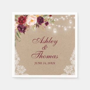 Serviette En Papier Kraft Rustic Mariage Jar éclaire la dentelle flora