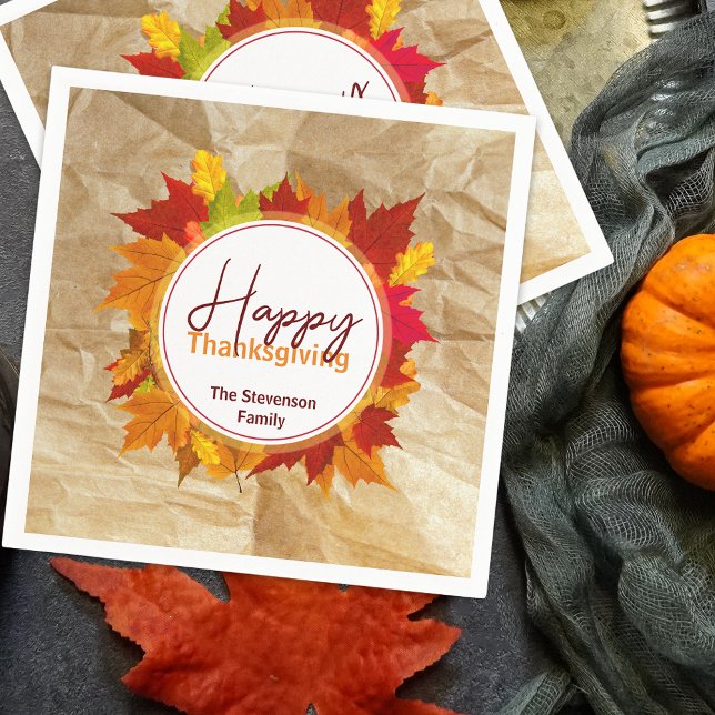 Serviette En Papier Kraft Rustique Feuille d'Érable d'Automne Famille  (Créateur téléchargé)