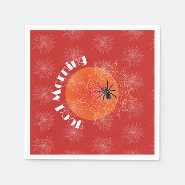 Serviette En Papier Kreuzspinne im Netz mit Tautropfen wie Perlen (Devant)