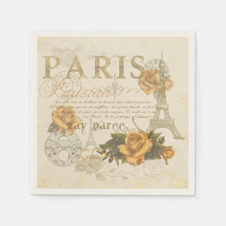 Serviette En Papier KRW Vintage Style Paris Roses et Tour Eiffel