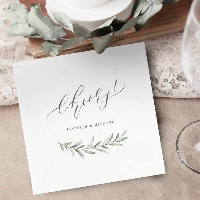Serviette En Papier La calligraphie moderne accueille le mariage de ve (Modern calligraphy cheers rustic greenery wedding napkins)