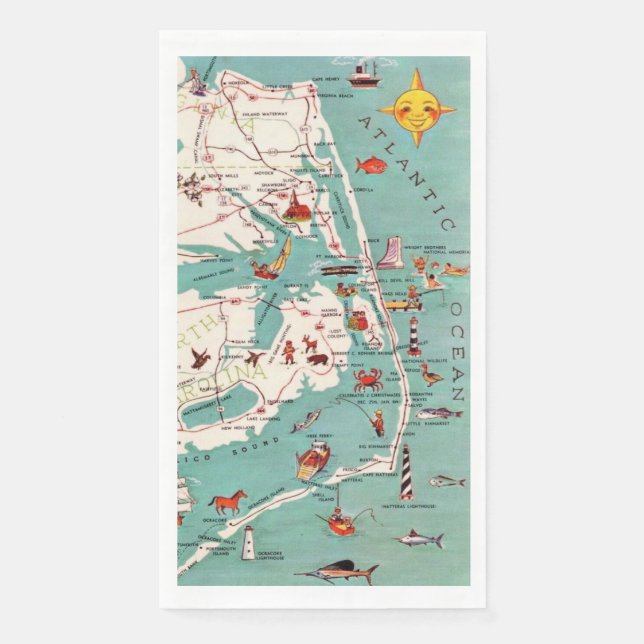 Serviette En Papier La carte des Outer Banks (Devant)
