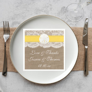 Serviette En Papier La collection de mariages de plage de sable jaune