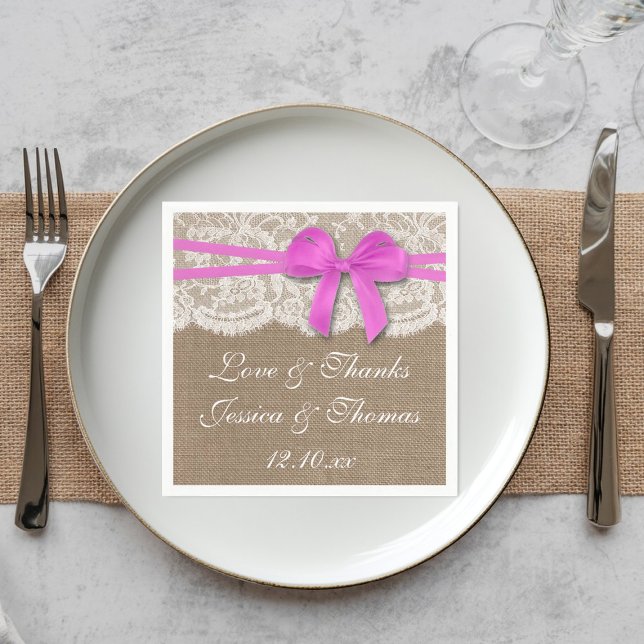 Serviette En Papier La collection de Mariages Rustic Pink Bow (Créateur téléchargé)