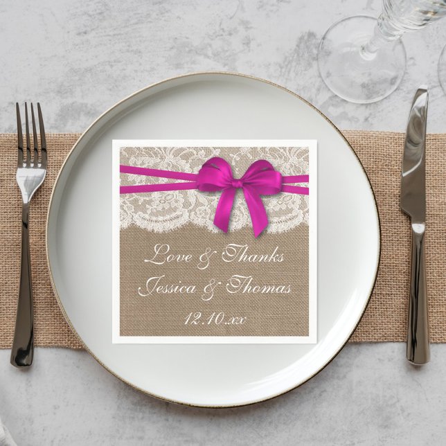 Serviette En Papier La collection de Mariages Rustic Pink Bow (Créateur téléchargé)