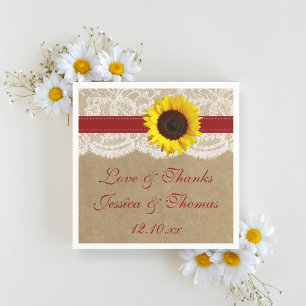Serviette En Papier La collection Kraft, Lace & Sunflower - Rouge
