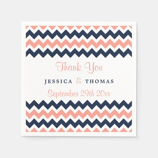 Serviette En Papier La collection Mariage moderne Chevron - Rose & Nav (Devant)
