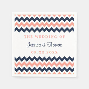 Serviette En Papier La collection Mariage moderne Chevron Rose & Navy
