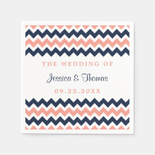 Serviette En Papier La collection Mariage moderne Chevron Rose & Navy (Devant)