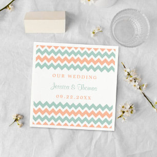 Serviette En Papier La collection moderne de Mariages Chevron Peach &