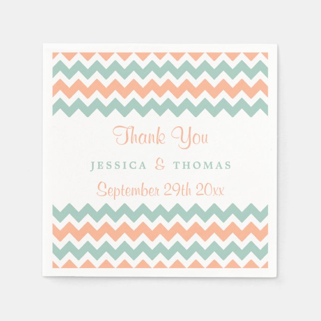 Serviette En Papier La collection moderne de Mariages Chevron Peach &  (Devant)
