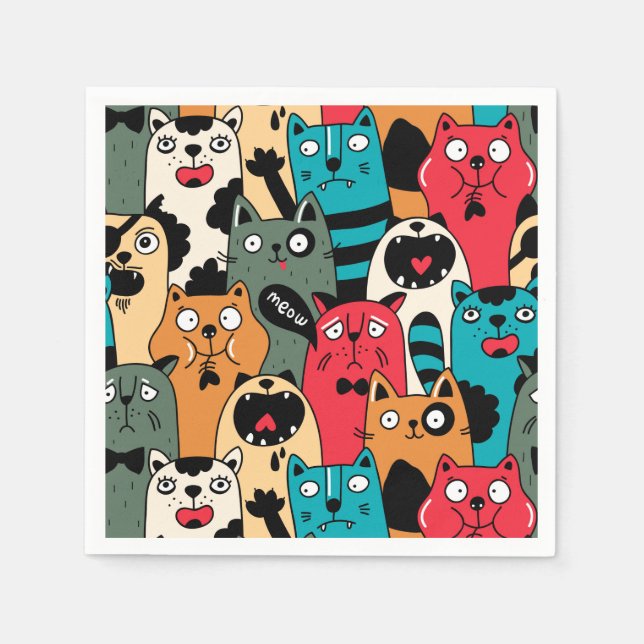 Serviette En Papier La Crowd of cats (Devant)