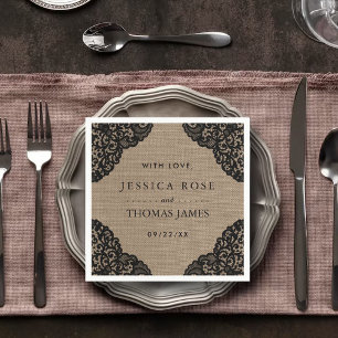 Serviette En Papier La dentelle noire sur la collection de Mariages de