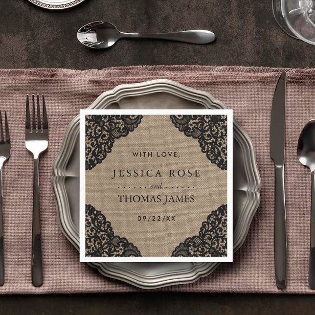 Serviette En Papier La dentelle noire sur la collection de Mariages de (Créateur téléchargé)