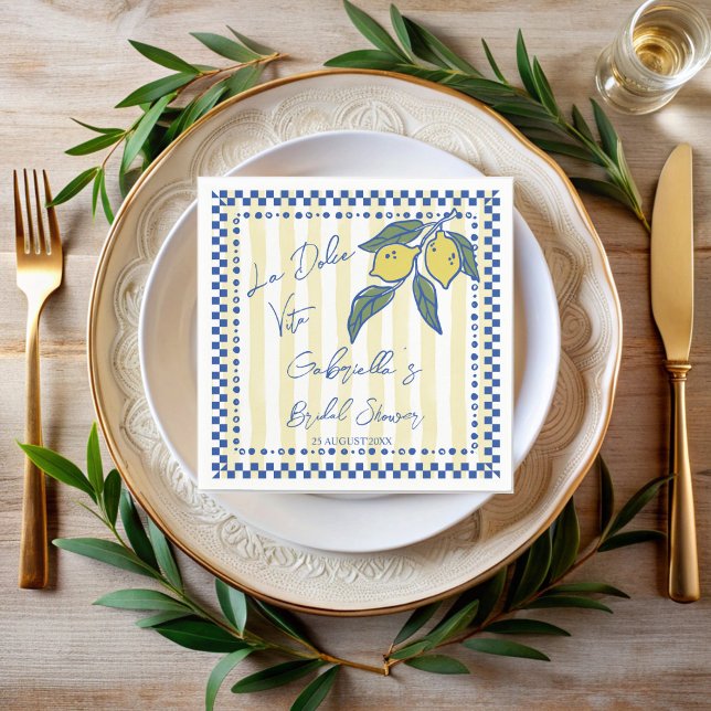 Serviette En Papier La Dolce Vita Douche nuptiale à rayures à main (La Dolce Vita Hand drawn stripes Italian bridal shower monogrammed Napkins personalized table decor)