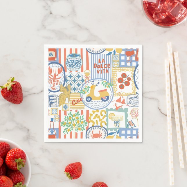 Serviette En Papier La Dolce Vita Italian Summer Lemons Mediterranean  (En situation)