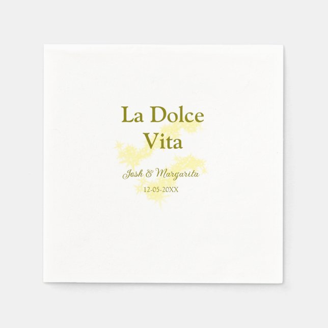 Serviette En Papier La Dolce Vita jaune mariage couple Nom date glit (Devant)