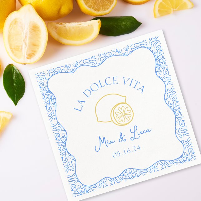 Serviette En Papier La Dolce Vita Lemon Blue Amalfi Italie Mariage (Créateur téléchargé)