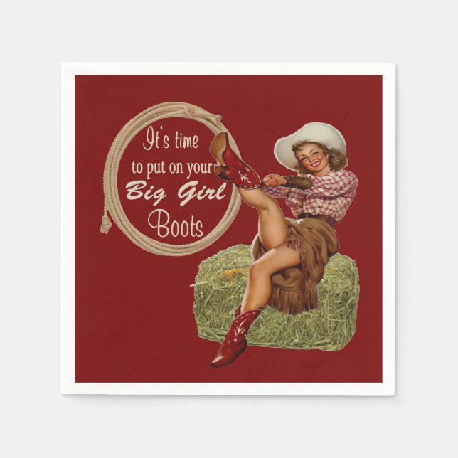 Serviette En Papier La Femme Met Sur Vos Grosses Filles Bottes (Devant)