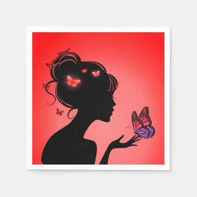 Serviette En Papier La femme papillons rouges (Devant)