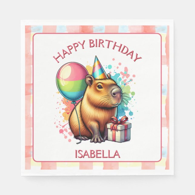 Serviette En Papier La fête d'anniversaire de la fille de Capybara (Devant)