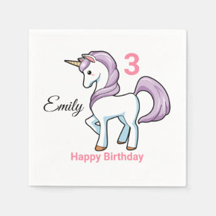 Serviette En Papier La fête de la petite fille de l'Unicorn Age and Na