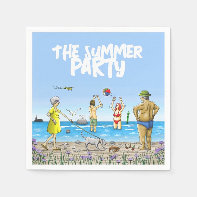 Serviette En Papier La Fête d'Été sur la Plage (Devant)