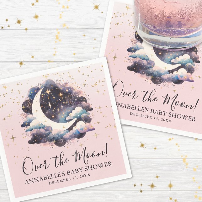 Serviette En Papier La Fille Au-Dessus Du Baby shower Lune (Girl Over The Moon Baby Shower Napkins)