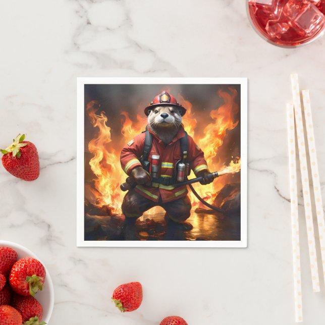 Serviette En Papier **"La fourrure et les flammes : le feu de dos de l (En situation)