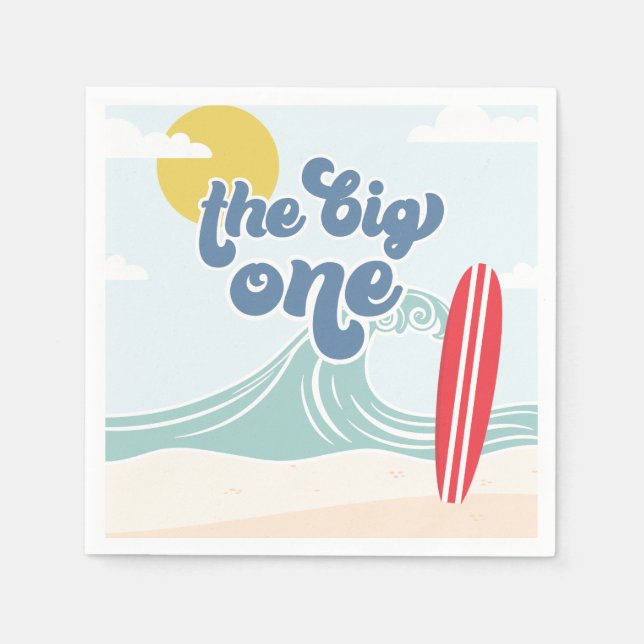 Serviette En Papier La Grande Première Plage de Surf 1er Anniversaire (Devant)