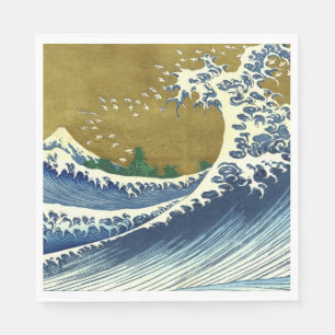 Serviette En Papier La Grande Vague (Art Japonais Bleu et Or, Hokusai)
