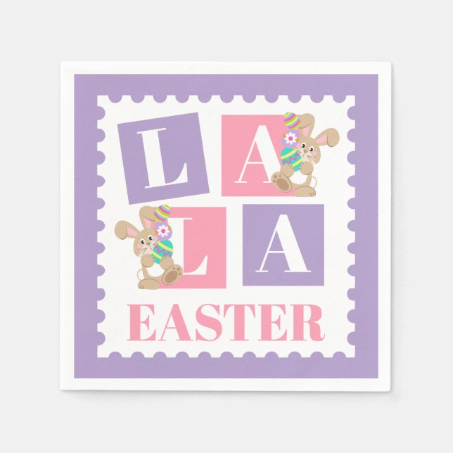 Serviette En Papier La La Fête de Pâques de Lapin (Devant)
