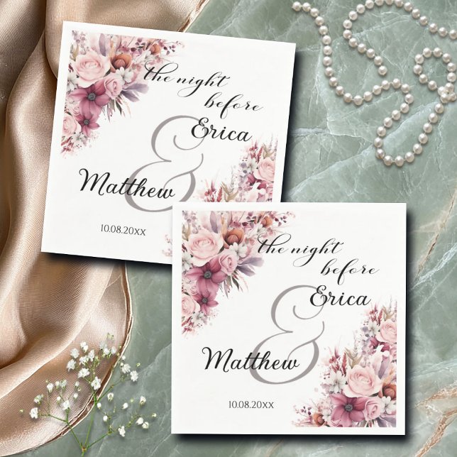Serviette En Papier La nuit avant Dusty Pink Boho Floral Mariage (Créateur téléchargé)