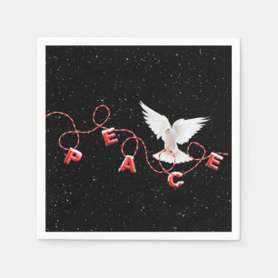 Serviette En Papier La paix de Noël avec la colombe et les flocons de