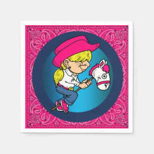 Serviette En Papier La Petite Cowgirl Du Parti Occidental Sur Le Cheva