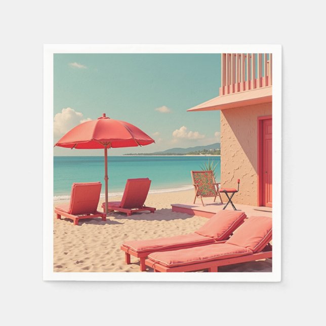 Serviette En Papier La plage d'été rouge vibe (Devant)