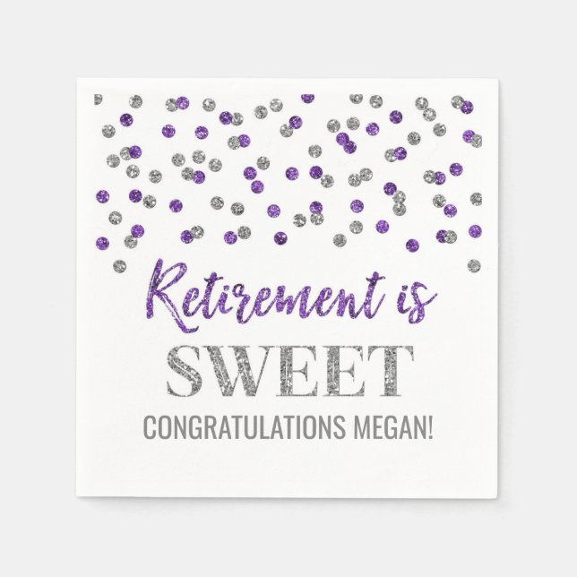 Serviette En Papier La retraite Confetti en argent violet est douce (Devant)