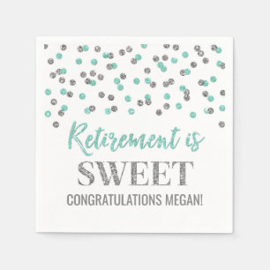 Serviette En Papier La retraite en argent turquoise Confetti est douce