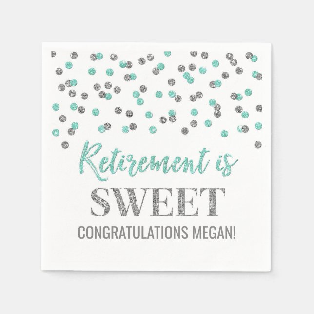 Serviette En Papier La retraite en argent turquoise Confetti est douce (Devant)
