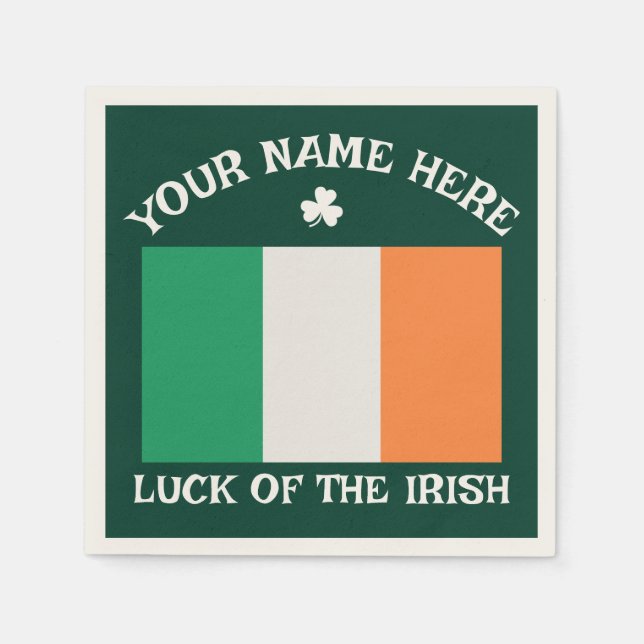 Serviette En Papier La Saint-Patrick Drapeau Irlande Nom Personnalisé  (Devant)