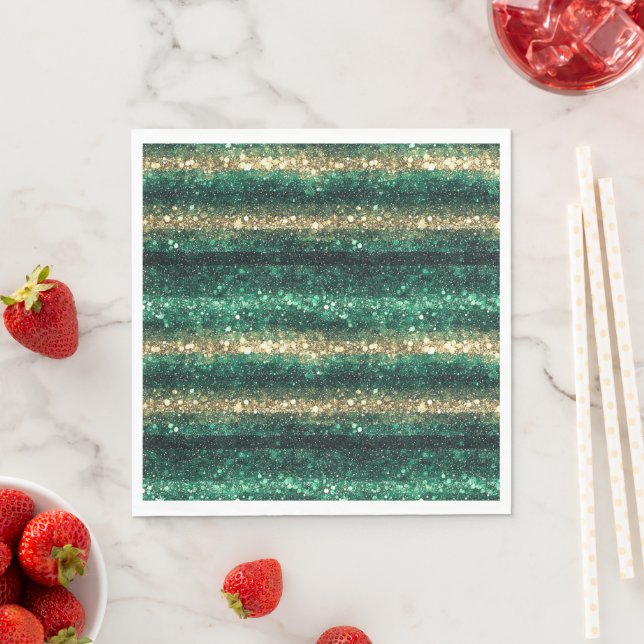 Serviette En Papier La Saint-Patrick Glitzy Paillettes Or Vert  (En situation)