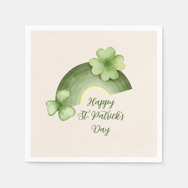 Serviette En Papier La Saint-Patrick – Trèfle de aquarelle Arc-en-ciel (Devant)